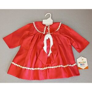 Vintage Honeybee Girls 18mo Red White Holiday Christmas Dress Petticoat Hat NWT